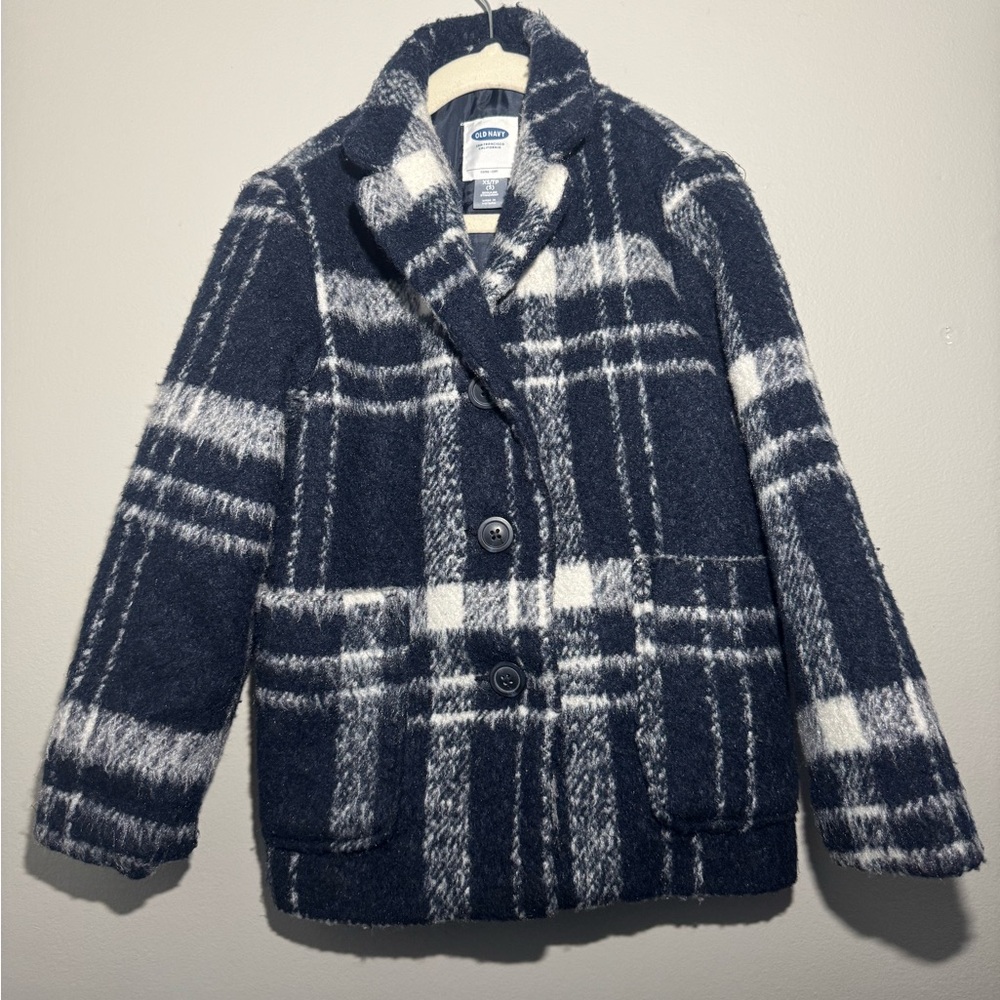 Old Navy Navy Blue & White Toddler Pea Coat XS/TP (Size 5)